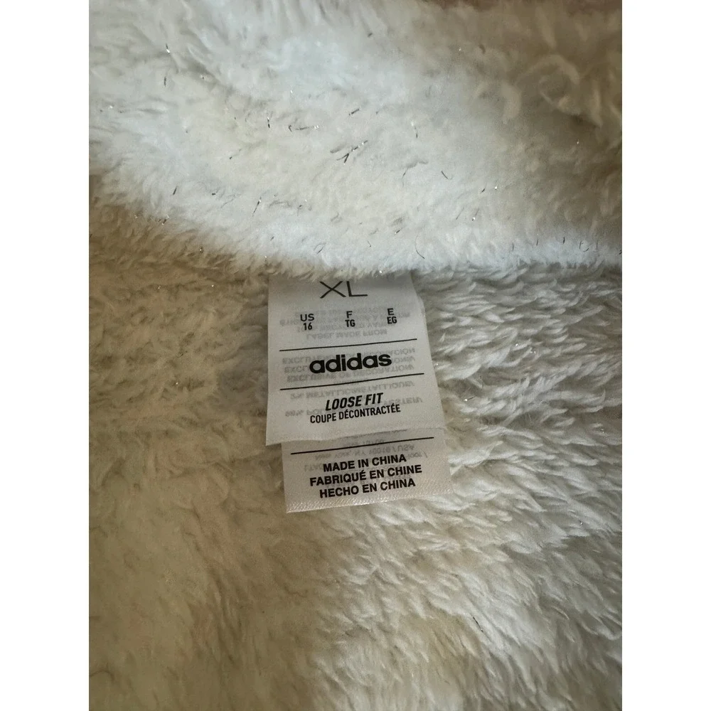 Adidas Sherpa Quarter Zip Girls XL‎ 18 Cream Sparkle NWT Fleece Cozy Neutral